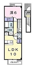 JR山陽本線 東福山駅 5.5kmの賃貸アパート 2階1LDKの間取り