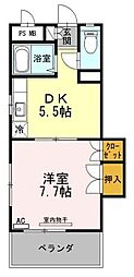JR山陽本線 福山駅 徒歩25分の賃貸マンション 3階1DKの間取り