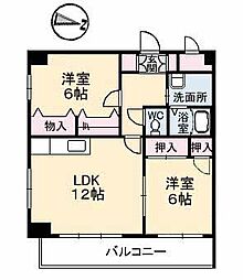 JR山陽本線 福山駅 徒歩6分の賃貸マンション 5階2LDKの間取り