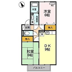 JR山陽本線 福山駅 5.6kmの賃貸アパート 1階2DKの間取り