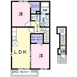 JR福塩線 道上駅 4.4kmの賃貸アパート 2階2LDKの間取り