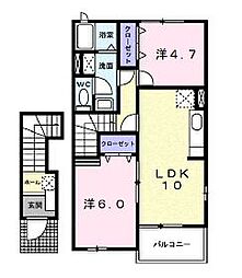 JR福塩線 湯田村駅 徒歩5分の賃貸アパート 2階2LDKの間取り