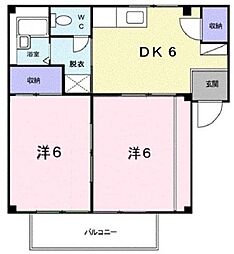 JR福塩線 万能倉駅 徒歩17分の賃貸アパート 2階2DKの間取り