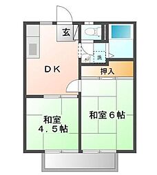 JR山陽本線 東福山駅 3.8kmの賃貸アパート 1階2DKの間取り