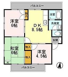 JR山陽本線 東福山駅 バス10分 千間土手中下車 徒歩3分の賃貸マンション 3階3DKの間取り