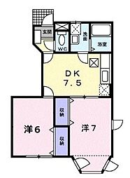 JR山陽本線 福山駅 バス25分 東川口4丁目下車 徒歩5分の賃貸アパート 1階2DKの間取り