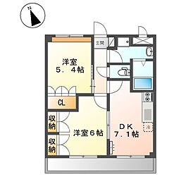 グリーンヒルズ曙 4階2DKの間取り