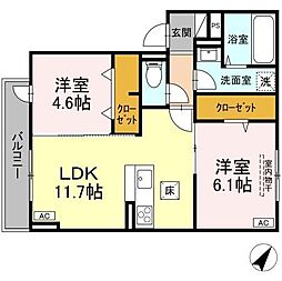 JR山陽本線 福山駅 4.2kmの賃貸アパート 1階2LDKの間取り