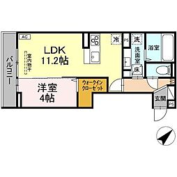 JR山陽本線 福山駅 3.6kmの賃貸アパート 1階1LDKの間取り