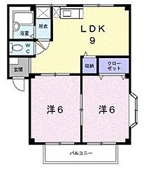 JR山陽本線 東福山駅 徒歩10分の賃貸アパート 2階3DKの間取り