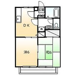 JR山陽本線 東福山駅 5.4kmの賃貸アパート 2階2DKの間取り