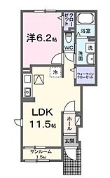 JR山陽本線 福山駅 4.4kmの賃貸アパート 1階1LDKの間取り