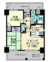 JR山陽本線 福山駅 徒歩10分の賃貸マンション 7階2LDKの間取り