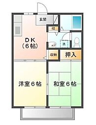 JR山陽本線 福山駅 4.3kmの賃貸アパート 2階2DKの間取り