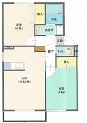 JR山陽本線 東福山駅 徒歩20分の賃貸アパート 2階2LDKの間取り