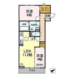 JR山陽本線 福山駅 3.9kmの賃貸アパート 1階2LDKの間取り