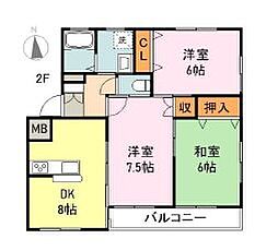 JR山陽本線 東福山駅 徒歩19分の賃貸アパート 2階3DKの間取り