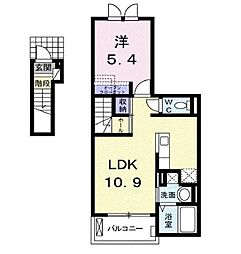 JR福塩線 備後本庄駅 徒歩25分の賃貸アパート 2階1LDKの間取り