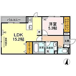 JR福塩線 湯田村駅 徒歩10分の賃貸アパート 2階1LDKの間取り