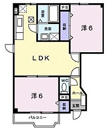 JR山陽本線 東福山駅 5.3kmの賃貸アパート 1階2LDKの間取り