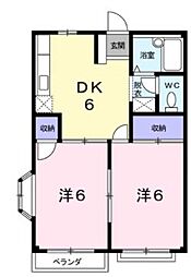 JR山陽本線 福山駅 5.4kmの賃貸アパート 1階2DKの間取り
