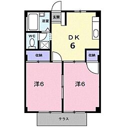 JR山陽本線 福山駅 バス10分 東沖野上下車 徒歩3分の賃貸アパート 1階2DKの間取り