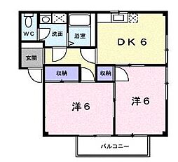 JR福塩線 道上駅 4.3kmの賃貸アパート 1階2DKの間取り