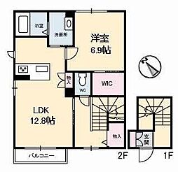 JR山陽本線 福山駅 5.5kmの賃貸アパート 2階1LDKの間取り