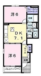 JR福塩線 道上駅 徒歩35分の賃貸アパート 1階2DKの間取り