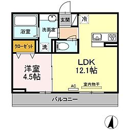 JR福塩線 道上駅 徒歩10分の賃貸アパート 3階1LDKの間取り