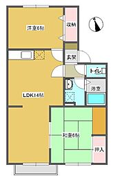 JR山陽本線 東福山駅 3.3kmの賃貸アパート 1階2LDKの間取り