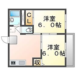 JR福塩線 横尾駅 徒歩10分の賃貸アパート 1階2DKの間取り