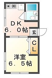 JR山陽本線 福山駅 徒歩34分の賃貸アパート 1階1DKの間取り
