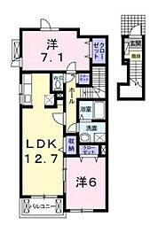 JR福塩線 備後本庄駅 徒歩26分の賃貸アパート 2階2LDKの間取り