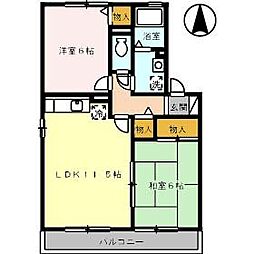 JR山陽本線 東福山駅 3.2kmの賃貸アパート 2階2LDKの間取り