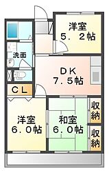 JR山陽本線 東福山駅 徒歩20分の賃貸マンション 3階3DKの間取り