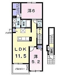 JR山陽本線 福山駅 徒歩34分の賃貸アパート 2階2LDKの間取り
