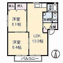 JR山陽本線 大門駅 徒歩12分の賃貸アパート 2階2LDKの間取り