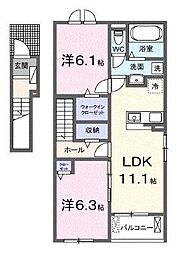 福山市東手城町1丁目アパート 2LDKの間取図画像