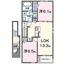 福山市坪生町6丁目アパート 2LDKの間取図画像