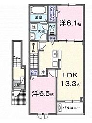 福山市新涯町3丁目アパート 2LDKの間取図画像