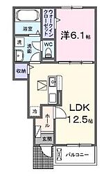 福山市高西町川尻アパート 1LDKの間取図画像