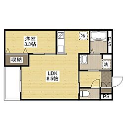 福山市手城町4丁目マンション 1LDKの間取図画像