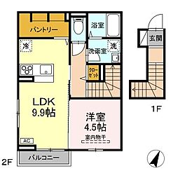 福山市大門町津之下アパート 1LDKの間取図画像
