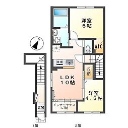 福山市瀬戸町大字地頭分アパート 2LDKの間取図画像