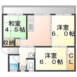 ビレッジハウス能島1号棟 3DKの間取図画像