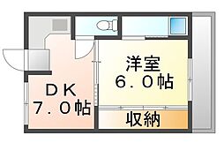 ビレッジハウス西阿知2 1DKの間取図画像