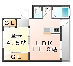 ビレッジハウス広江2号棟 1LDKの間取図画像