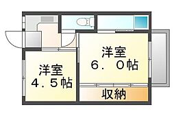 ビレッジハウス西阿知1 2Kの間取図画像