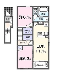 井原市西江原町アパート 2LDKの間取図画像